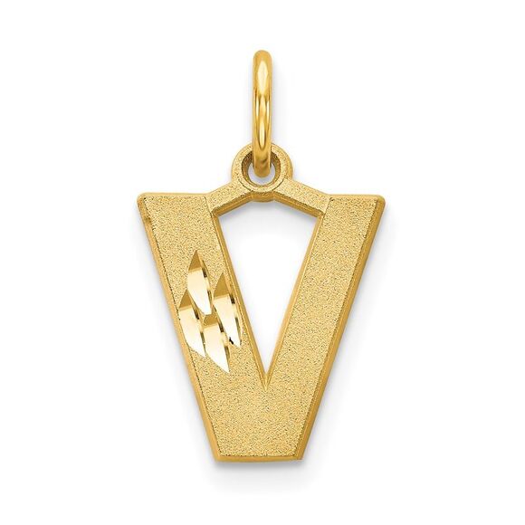 14k Yellow Gold, Julia Collection, Small Satin Block Initial V Pendant